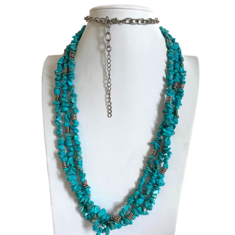Turquoise Chip Multi-Strand Necklace 17" Long Southwestern style - Picture 6 of 6